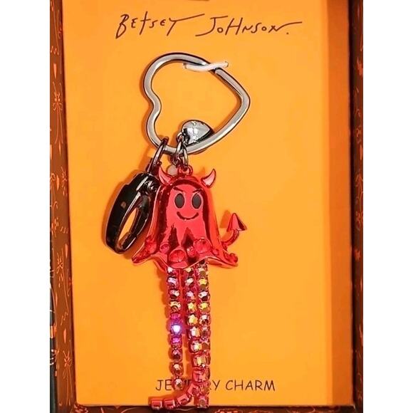Betsey Johnson Keychain Halloween Devil Ghost Jeweled Bag Charm Key Chain Red - Picture 4 of 4